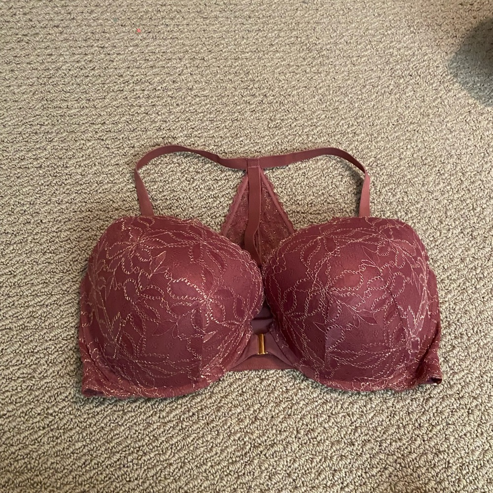 NWOT Cacique 42F Lace Floral T-Strap Back Front Closure Underwire Push Up Bra